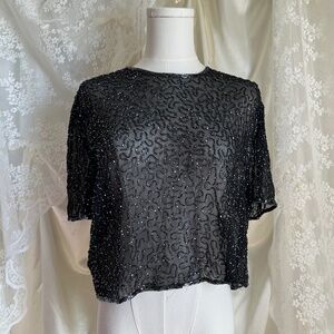 JMD Sheer Fully Beaded Crop Top Blouse